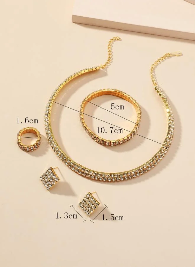 Take Two  Women Rhinestone Necklace With Bracelet And Ring With Earrings Set for Women | Best Price UAE